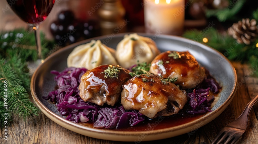 Delicious Glazed Chicken with Red Cabbage and Dumplings: A Festive Meal Delicious Glazed Chicken with Red Cabbage and Dumplings: A Festive Meal