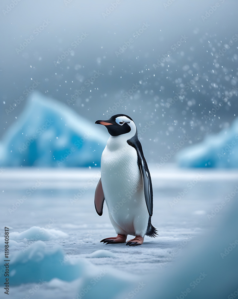 Obraz premium cute penguin in Antarctica, created by generative ai