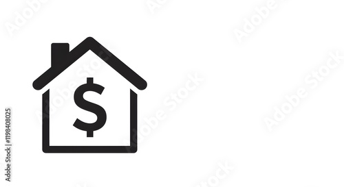 A house icon with a dollar sign representing real estate investment. with copyspace for text