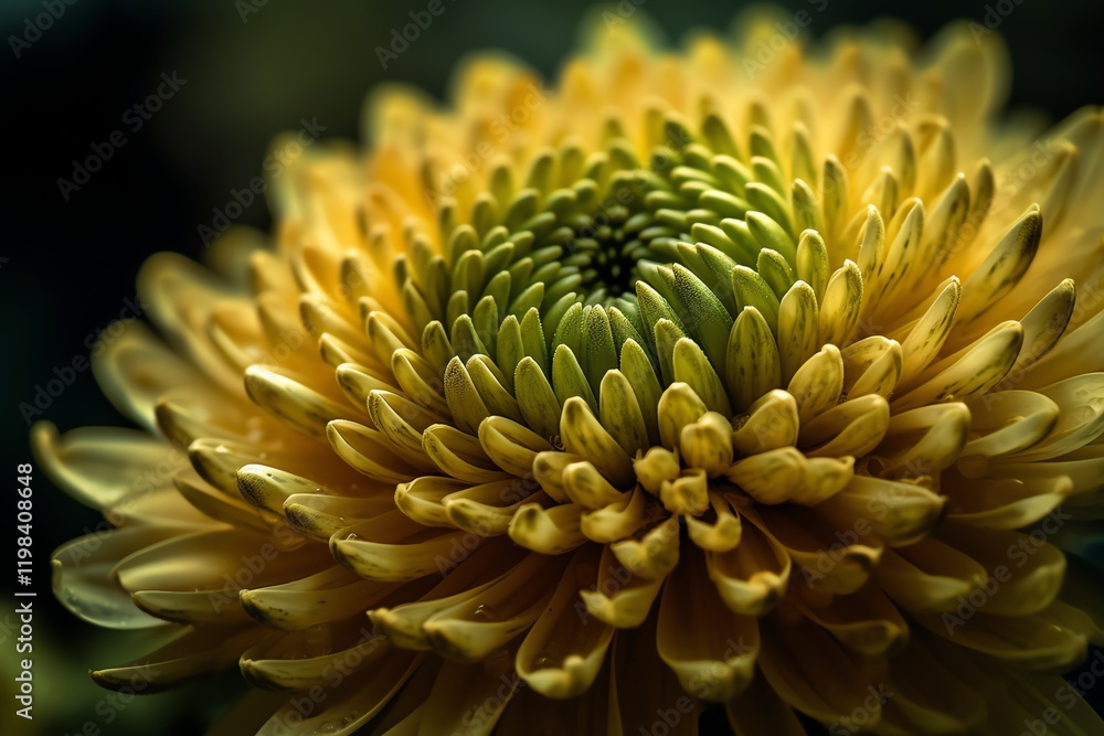 Extreme macro of a vibrant yellow chrysanthemum, showcasing intricate petal details on a soft green-yellow background. Symbolizes life, happiness, and beauty. Extreme macro of a vibrant yellow chrysanthemum, showcasing intricate petal details on a soft green-yellow background. Symbolizes life, happiness, and beauty.