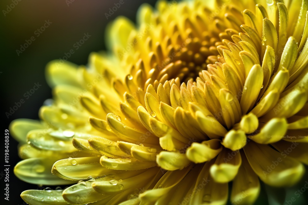 Extreme macro of a vibrant yellow chrysanthemum, showcasing intricate petal details on a soft green-yellow background. Symbolizes life, happiness, and beauty. Extreme macro of a vibrant yellow chrysanthemum, showcasing intricate petal details on a soft green-yellow background. Symbolizes life, happiness, and beauty.