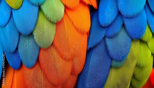A close-up of two vibrant feathers in perfect harmony, one orange and the other blue, showcasing their intricate details and contrasting colors