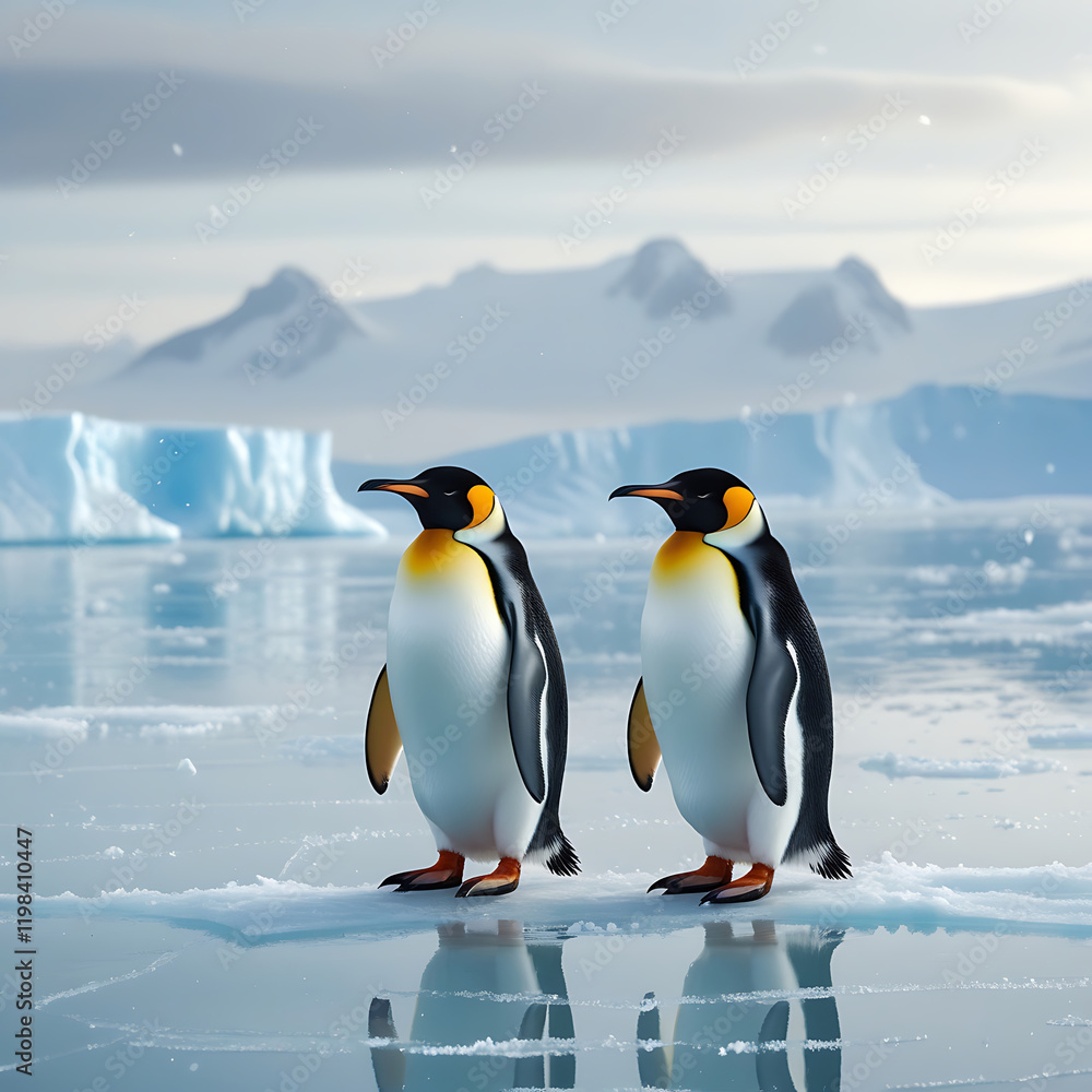 Fototapeta premium cute penguin in Antarctica, created by generative ai