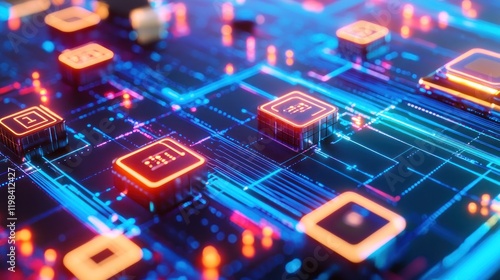 Neon Circuit Board: Digital Data Stream