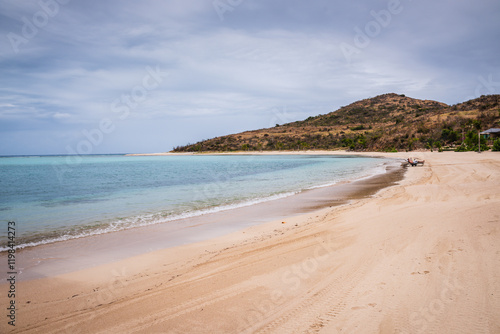 Virgin Gorda, BVI - March 22, 2018: Private beach at Oil Nut Bay, the exclusive Caribbean luxury resort.