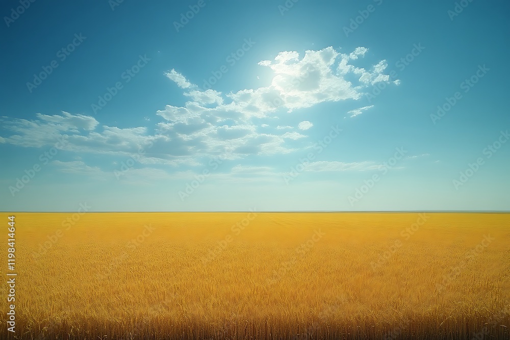 Golden wheat field under a sunny sky. Golden wheat field under a sunny sky.