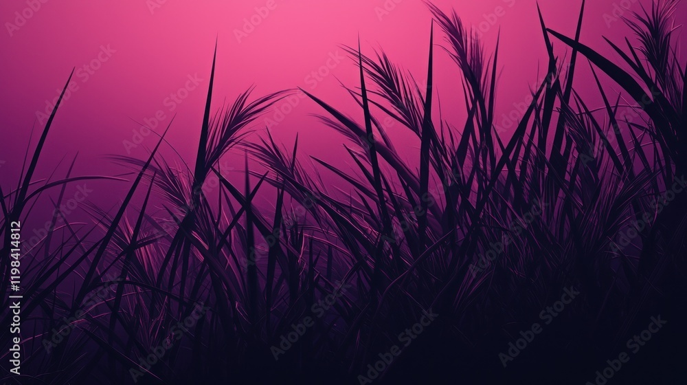 Fototapeta premium Silhouetted grasses against a vibrant pink sunset.