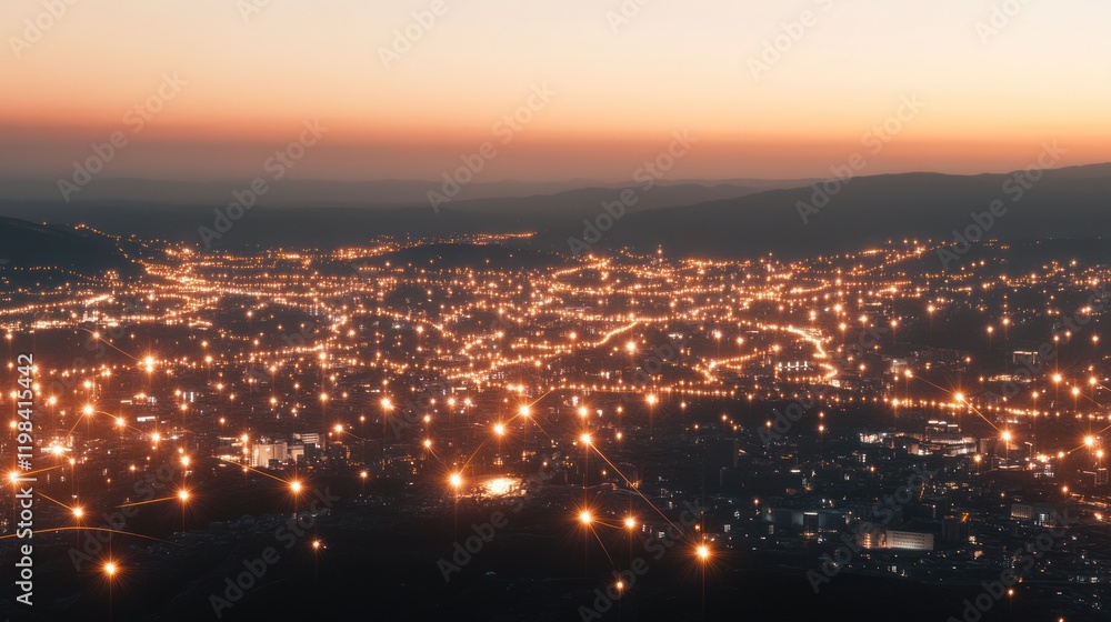 Obraz premium City Lights at Dusk: A Panoramic View of Urban Glow