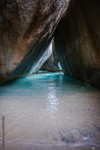 The Baths in Virgin Gorda, British Virgin Islands,  is a collection of massive granite boulders as large as 40 foot in diameter, with white sand beaches and secret rock pools.