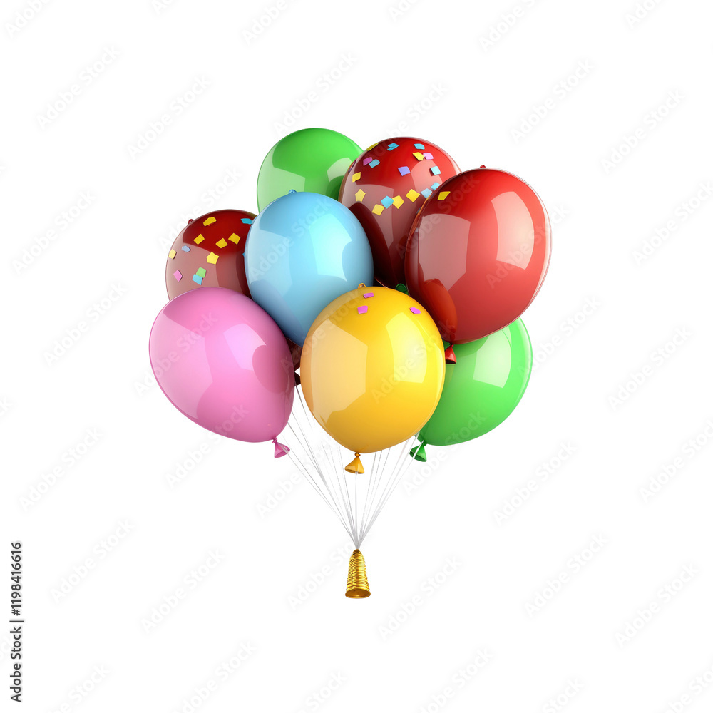 Festive Bunch of Colorful Balloons with Confetti and Gold Weight Festive Bunch of Colorful Balloons with Confetti and Gold Weight