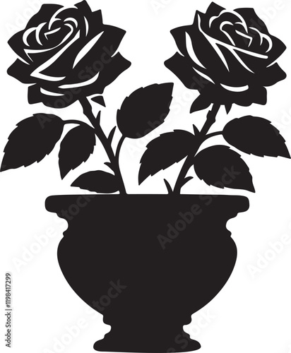 rose flower tree in a pot silhouette design vector art illustration
