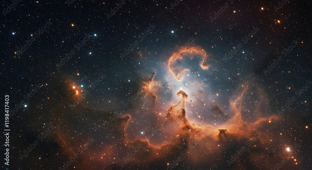 Obraz premium The evening sky showcases a universe teeming with celestial bodies, including stars, nebulae, and galaxies. 