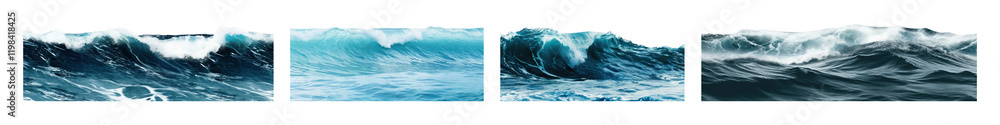 Naklejka premium PNG Dynamic ocean waves captured beautifully set, isolated on transparent background