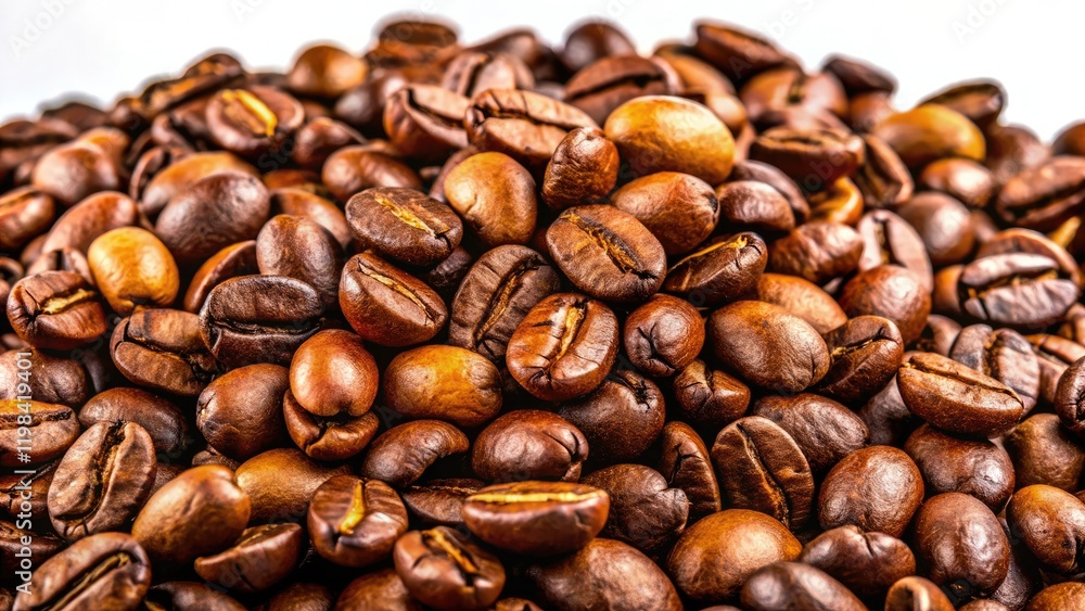 Aromatic roasted coffee beans, scattered against a pristine white backdrop, in high-resolution PNG format. Aromatic roasted coffee beans, scattered against a pristine white backdrop, in high-resolution PNG format.