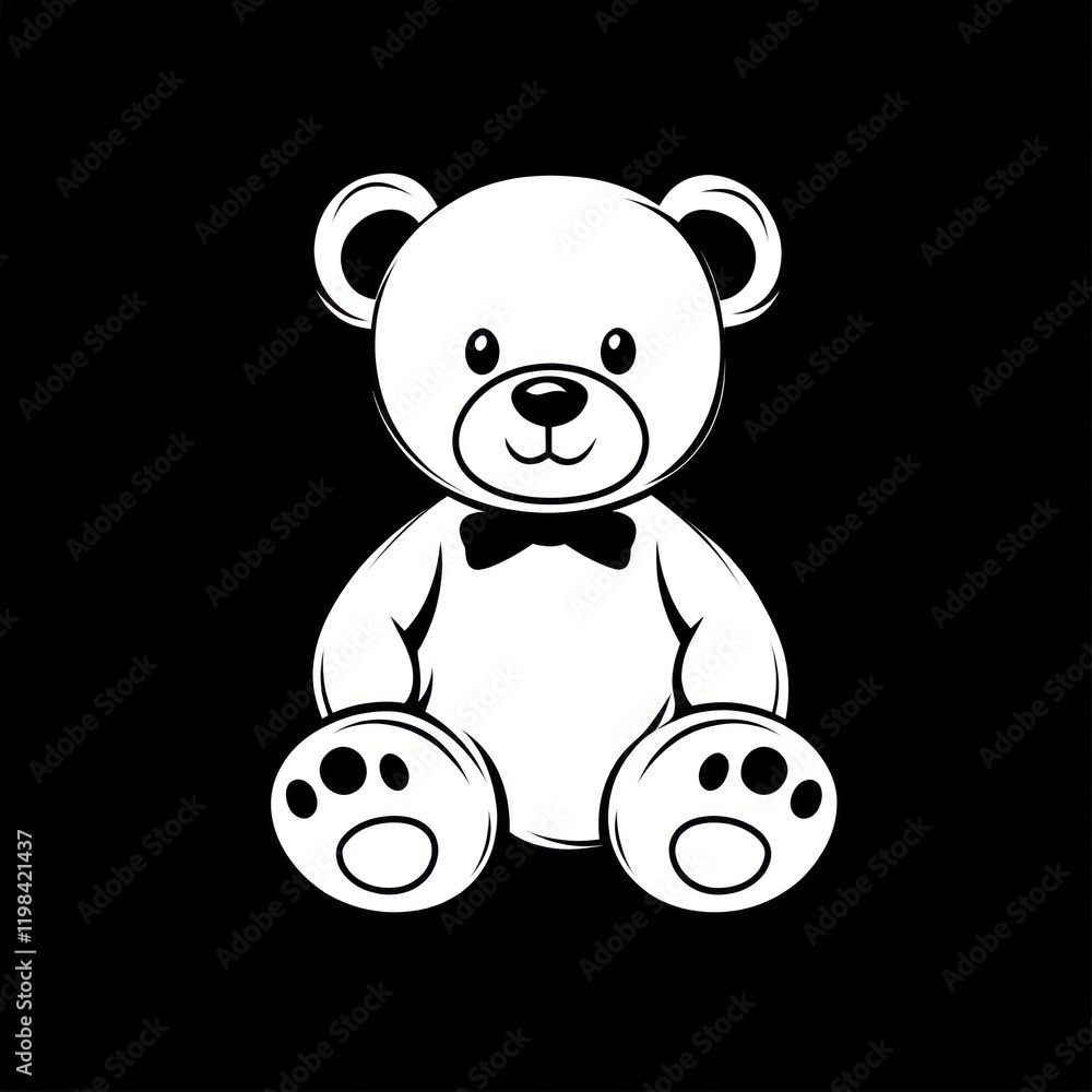 White teddy bear sits with black background for baby related design, decor or invitation White teddy bear sits with black background for baby related design, decor or invitation