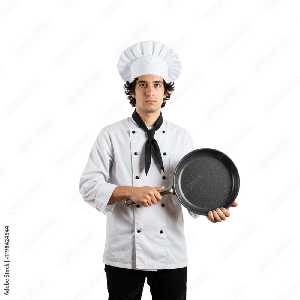 Professional Male Chef in Uniform Holding Frying Pan Culinary Cooking Studio Shot Black Background Man Food Dish Meal Professional Male Chef in Uniform Holding Frying Pan Culinary Cooking Studio Shot Black Background Man Food Dish Meal