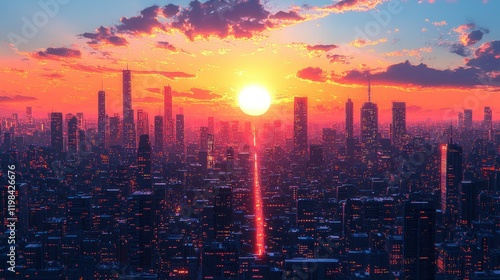 Wallpaper Mural Sunset Metropolis: A Vibrant Cityscape at Golden Hour Torontodigital.ca