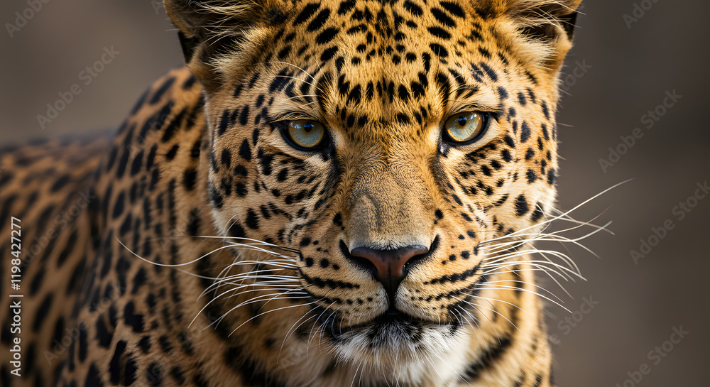 A portrait highlighting the distinctive characteristics of a leopard. A portrait highlighting the distinctive characteristics of a leopard.