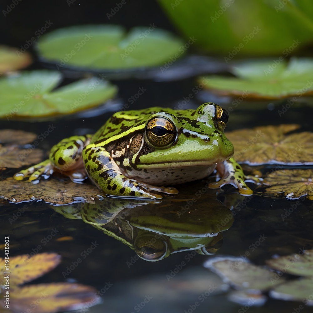 Nature’s Balance: Northern Claude Pool Frog, Insects, and Fish in Pond Ecosystem Nature’s Balance: Northern Claude Pool Frog, Insects, and Fish in Pond Ecosystem