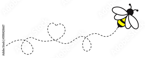 Playful honey bee with a dotted heart trail in vector style. Great for love-themed projects, cards, and cheerful designs.
