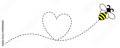Cute honey bee flying with a dotted heart trail. Perfect for Valentine’s Day, love themes, greeting cards, and playful designs.