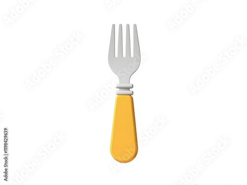 3D icon with blank white background,kids fork Minimalist cartoon design,plastic,food,design,black