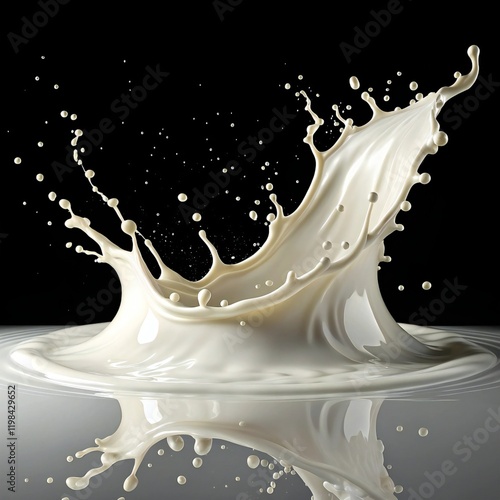 Milk Splash Isolated on Black Background, Ideal for Dairy Advertising, Food Packaging, and Freshness Concepts photo