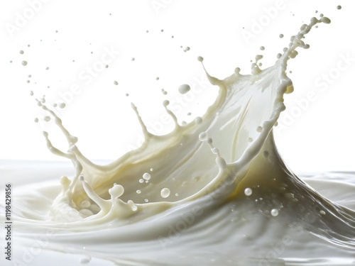 Milk Splash Isolated on White Background, Ideal for Dairy Advertising, Food Packaging, and Freshness Concepts photo