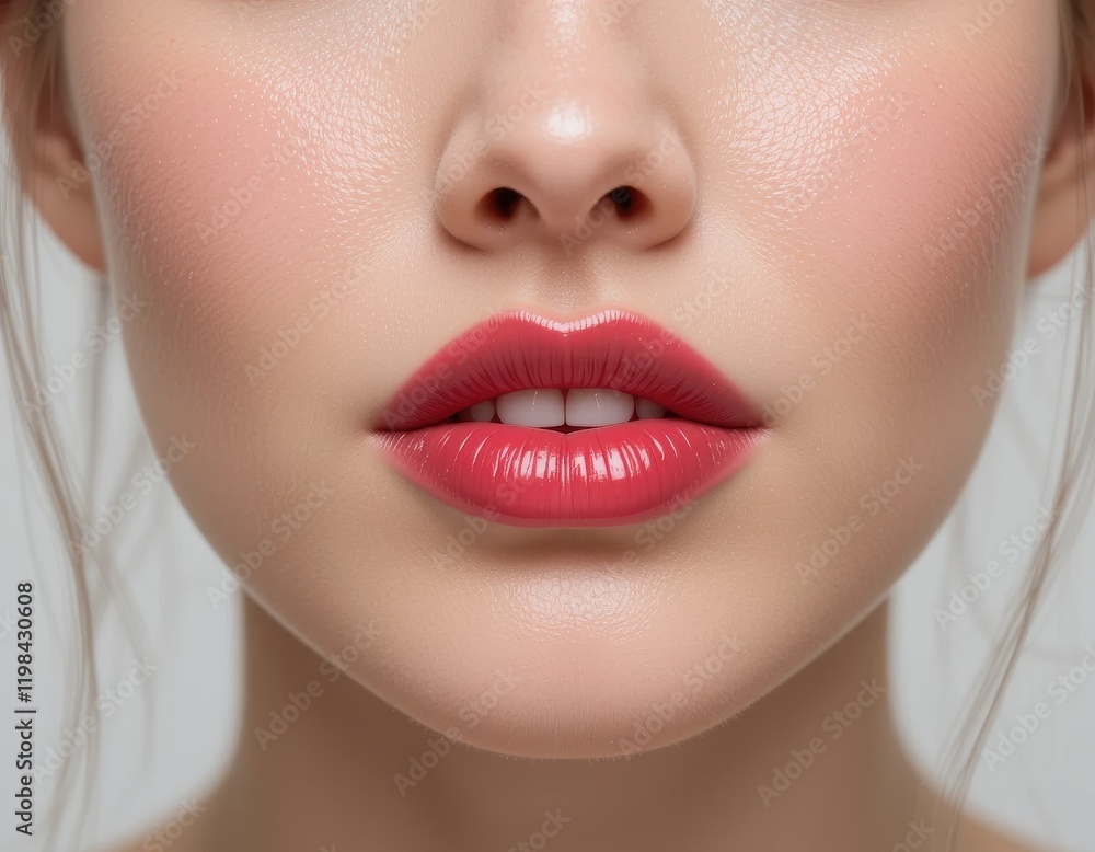Close-up of Sensual Lips with Red Glossy Lipstick Close-up of Sensual Lips with Red Glossy Lipstick