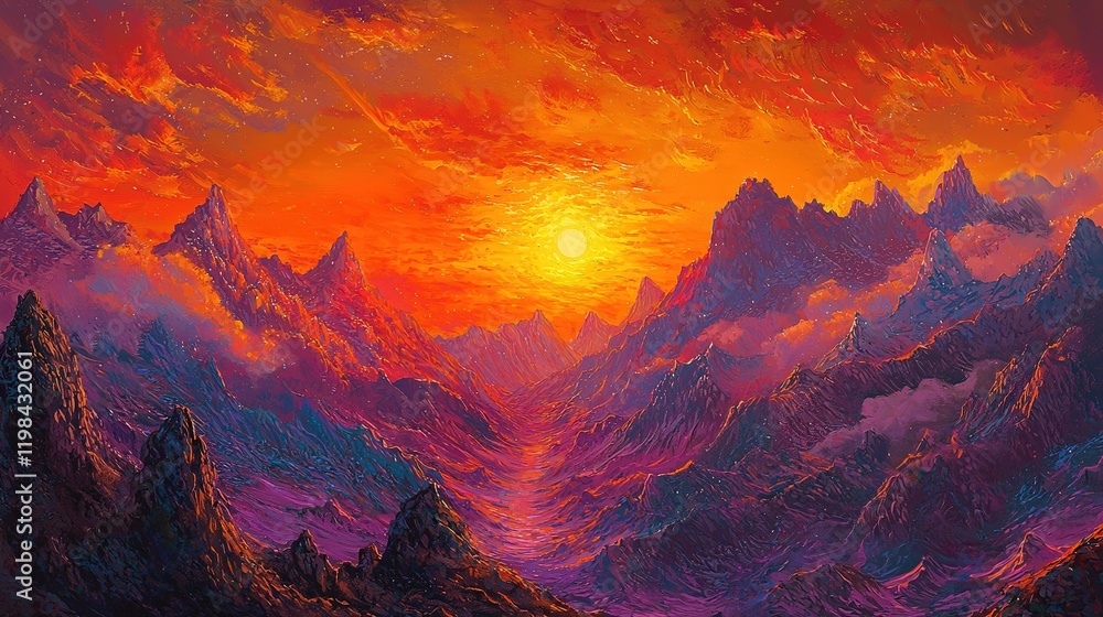 Fiery Sunset, Majestic Mountains Fiery Sunset, Majestic Mountains