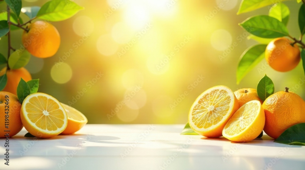 Sunlit Citrus Abundance Ripe Oranges and Lemon Slices on a Bright Table Sunlit Citrus Abundance Ripe Oranges and Lemon Slices on a Bright Table