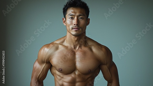 Muscular Asian Man Portrait: Fitness, Strength, and Bodybuilding