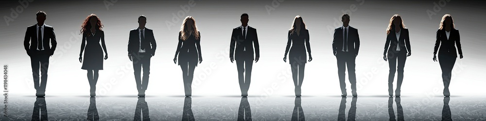 Fototapeta premium Silhouetted Business People Walking Forward Together