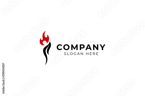 fire torch logo with combination of abstract person shapes in flat vector design style