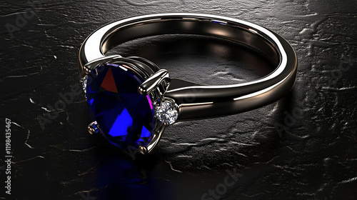 . Big oval main stone in a deep blue color. White diamonds and smaller blue stones on the side photo