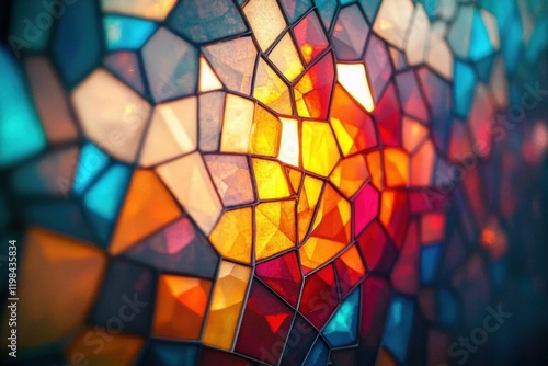 abstract mosaic background showcases a mesmerizing display of interconnected geometric shapes and vibrant colors- evoking a sense of technological innovation and futuristic design- making it a captiv photo