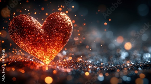 Glittering Heart Sparkles on Dark Background