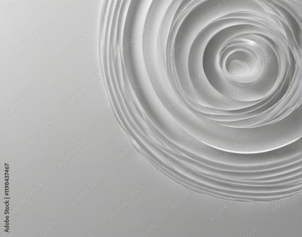 Fototapeta premium Black and white abstract spiral with concentric circles, creating depth and movement against a white background.