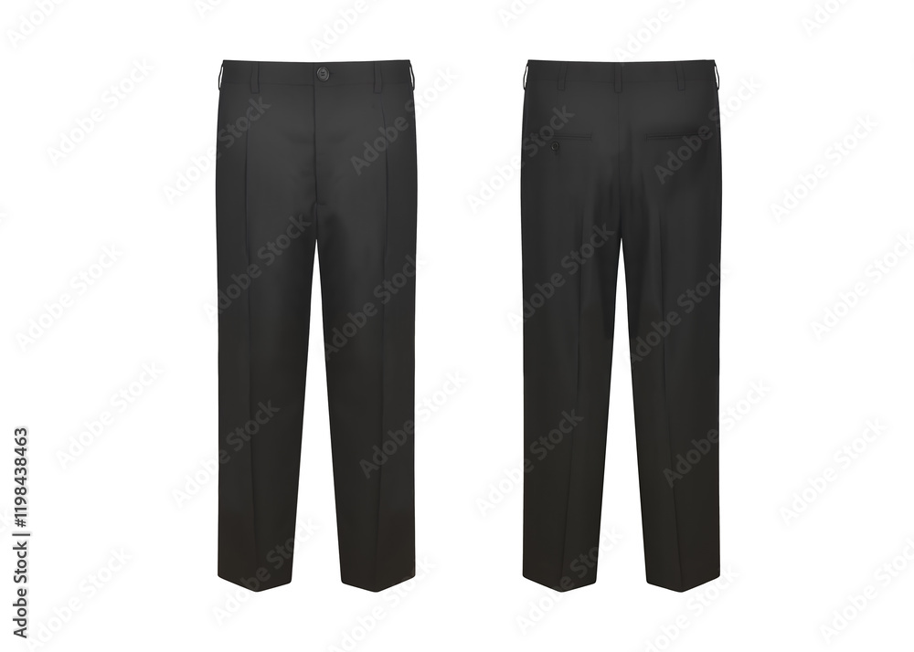 Black Formal men's trousers, front and back view Black Formal men's trousers, front and back view