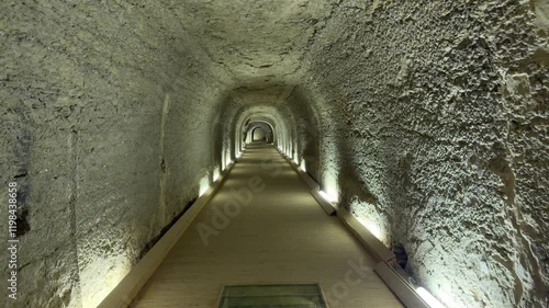 Corridor of the Serapeum of Saqqara was the ancient Egyptian burial place for sacred bulls of the Apis cult in Memphis