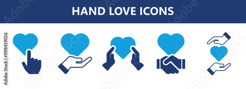 hand love icon collection, icon set, solid icon.