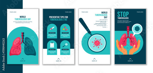 World Tuberculosis Day Social Media Stories Design with Hand-Drawn Flat Cartoon Style