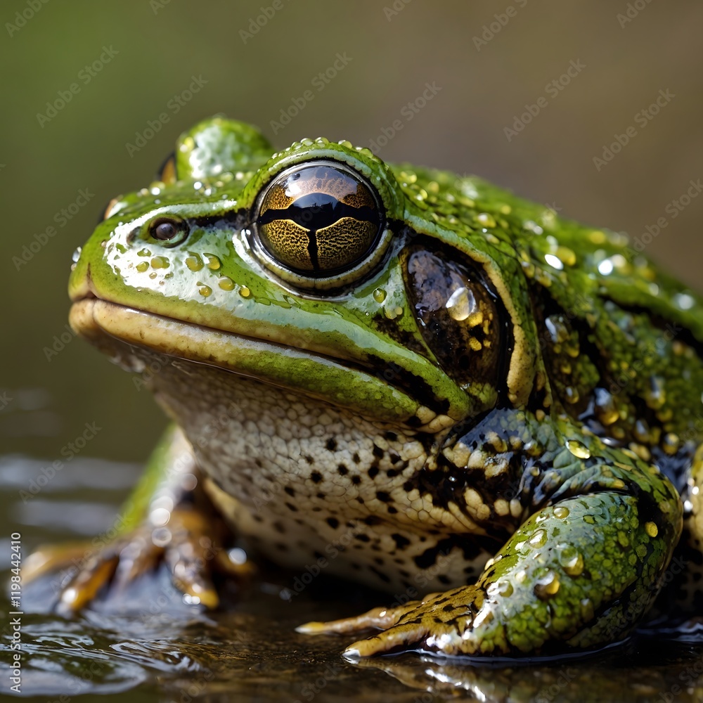 Fototapeta premium Close-Up Wonder: Bullfrog’s Unique Skin Texture in Marsh Environment