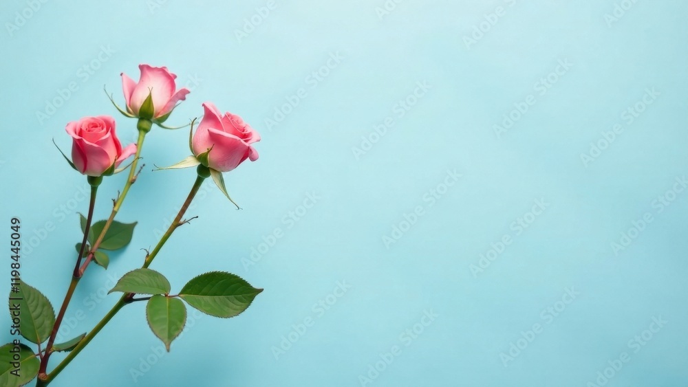 Pastel Pink Roses on a Light Blue Background A Delicate Floral Arrangement for Elegant Designs Pastel Pink Roses on a Light Blue Background A Delicate Floral Arrangement for Elegant Designs