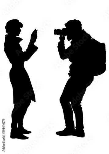 Woman and man with a photo camera on white background