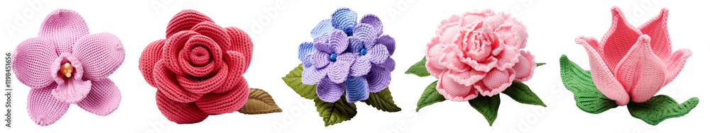 PNG Colorful handcrafted fabric flowers, element set on transparent background PNG Colorful handcrafted fabric flowers, element set on transparent background