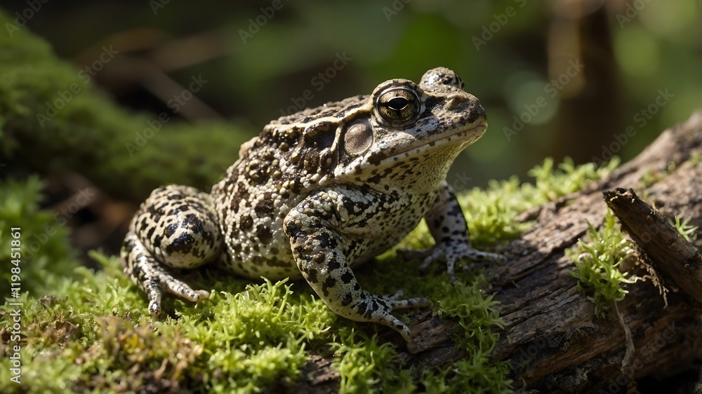 Mossy Haven: Natter jack Toad on Log in Forest Mossy Haven: Natter jack Toad on Log in Forest