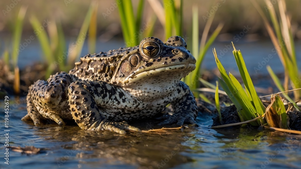 Fototapeta premium Mating Rituals: Natter jack Toads in Marsh During Breeding Season