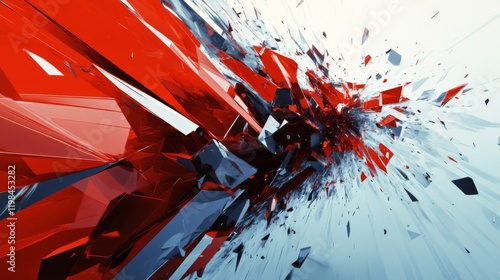 Abstract Explosion of Red and Black Geometric Shapes