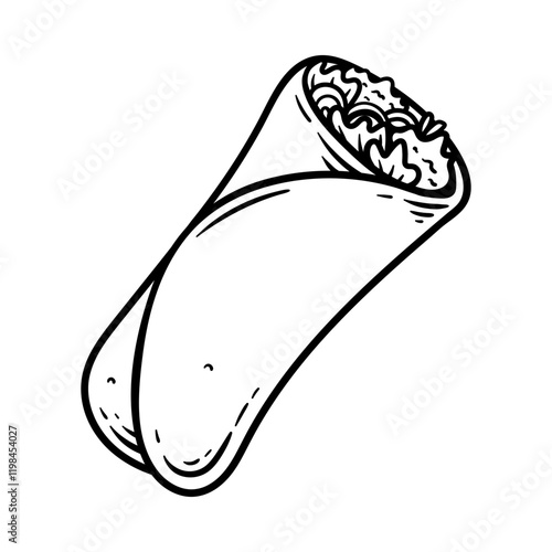 single burrito cartoon isolated drawing line style sketch classic vintage design illustration